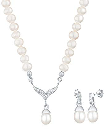 Elli Schmuckset Damen Perle mit Kristall in 925 Sterling Silber