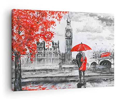 Bilder auf Leinwand London Architektur big ben Leinwandbild 70x50cm Wandbilder Dekoration Wohnzimmer Schlafzimmer Küche Deko Klein Wanddeko Bild Wand Kunstdruck Art Wall Decor Canvas AA70x50-3153