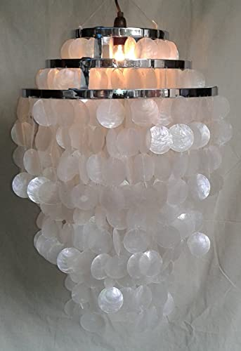 GURU SHOP Deckenlampe/Deckenleuchte, Muschelleuchte aus Hunderten Capiz, Perlmutt Plättchen - Modell Sangria Chrome, 60x40x40 cm