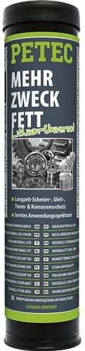 PETEC Mehrzweckfett Kartusche 400g Lithium Fett Lagerfett Hitzebeständig | Langzeit Auto Schmierfett für Lager, Gleitstellen, Gelenke. Kugellager Korrosionsschutzfett Schmiermittel