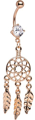 BodyJewelryOnline Bauchnabelpiercing Traumfänger mit Federn 14 GA 316L Chirurgenstahl - N9411, 316L chirurgischer Edelstahl, ohne Stein