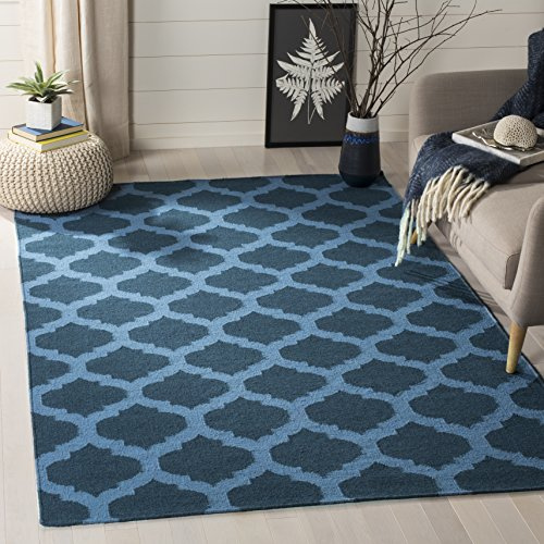 SAFAVIEH Dhurries Collection Area Rug - 6' x 9', Ink & Blue, Handmade Flat Weave Wool, Ideal for High Traffic Areas in Living Room, Bedroom (DHU623C)