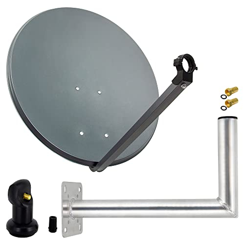 Premium X Satelliten-Komplettanlage 80cm Satellitenantenne Anthrazit Satellitenschüssel SAT Single LNB 2X F-Stecker Wandhalter 45cm