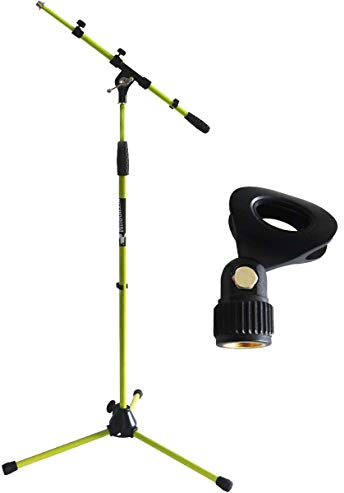 keepdrum MS106 YW Support pour Microphone Jaune Micro avec perche et socle en métal + Microphone universel à pince