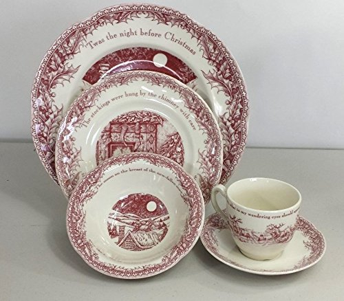 Johnson Brothers Twas the Night - Vajilla para vajilla, color rojo y blanco