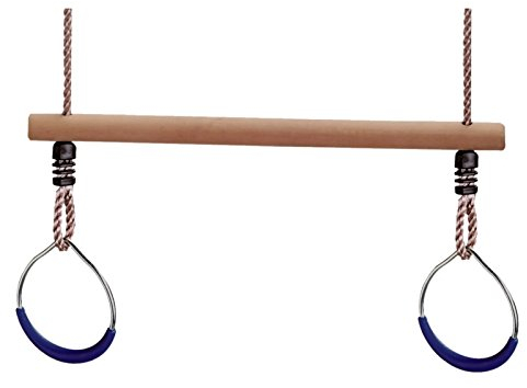Loggyland Holztrapez mit Turnringen/Ringen I Trapezschaukel mit Metallringen BLAU