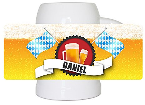 Bierkrug mit Name Daniel und schönem Bier-Motiv mit blau-weißen Flaggen | Bier-Humpen | Bier-Seidel
