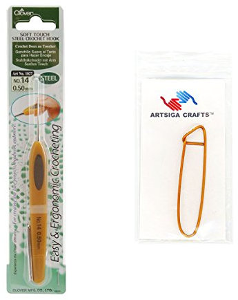 Clover Needlecraft Soft Touch Stahl-Häkelnadel, Größe 14/,5 mm, 1027, mit Maschenhalter