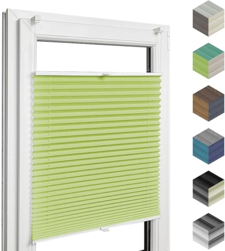Home-Vision® Premium Plissee Faltrollo ohne Bohren mit Klemmfix (Grün, B80cm x H200cm) Modern Klemmträger, Verdunklung, Blickdicht Sonnenschutz Jalousie für Fenster & Tür