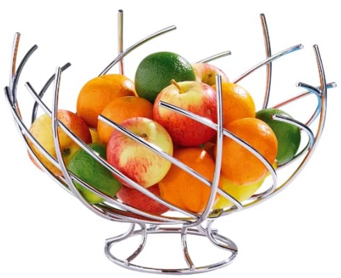Premier Housewares 509291 Metal Fruit Basket Small Hook Fruits Basket Chrome Finish Fruit Basket Wire Fruit Bowl Wire Basket Table, Silver, 38 X 30 X 28 cm