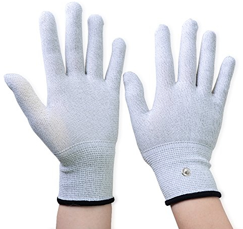 Aituo 1 Paar Silberne leitfähige Handschuhe für den Einsatz mit TENS Maschine (Large)