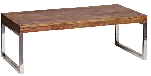 Wohnling Couchtisch Guna Massiv-Holz Sheesham 120cm breit Wohnzimmer-Tisch Design dunkel-braun Landhaus-Stil Beistelltisch
