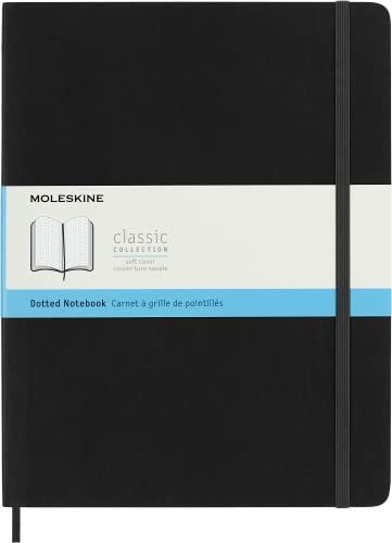 Moleskine Klassisches Notizbuch, Punktierter Notizblock mit weichem Einband und elastischem Verschluss, XL-Format 19 x 25 cm, Schwarz, 192 Seiten