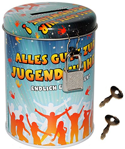 Spardose/Schatzdose - Alles Gute zur Jugendweihe ! - mit Schlüssel - stabile Sparbüchse aus Metall - Jugend Fest & Feier/Jugendfeier - Deko - Dekorati..