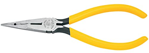 Klein Tools 71980 Long Nose Pliers with Curved Handles, Made in USA, Induction Hardened Side-Cutting Knives and Knurled Jaw