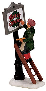Lemax 2001 Sign Painter Merry Christmas Village Figur