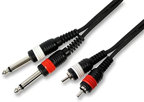 Pulse PLS00252 2x 6.35 mm (1/4 Inches) Mono Jack to 2x Phono (RCA) Plug to Plug Lead, 3m, Black