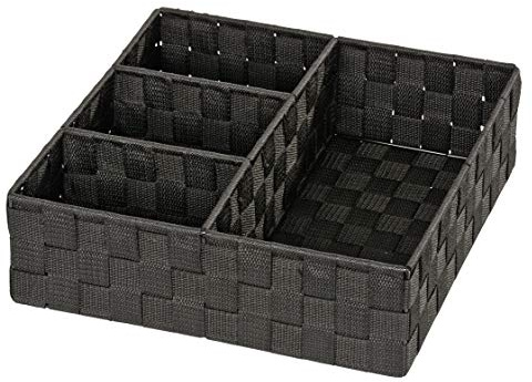 WENKO Badorganizer Mod. Adria mit 4 Fächern für Haarbürsten und Spangen hochwertiger Kunststoff und Metallgestell Farbe Schwarz Maße 32 x 10 x 32 cm