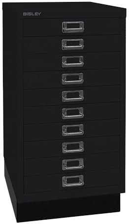 BISLEY MultiDrawer, 29er Serie mit Sockel, DIN A3, 10 Schubladen, Metall, 633 Schwarz, 43.2 x 34.9 x 67 cm