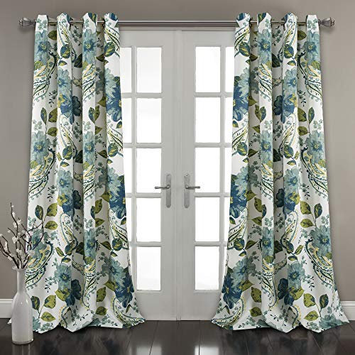 Lush Decor Paire de Rideaux de fenêtre filtrant la lumière, Motif Cachemire Floral, 132,1 cm de Large x 213,4 cm de Long, Bleu