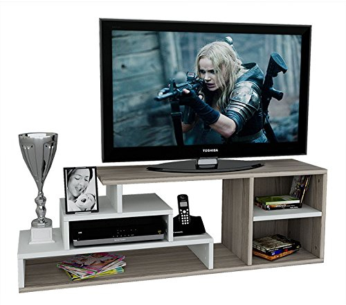 Homidea Luca Wohnwand - TV Lowboard - TV Board - Fernsehtisch in modernem Design (Weiß/Avola)