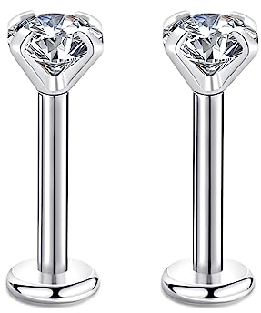Candyfancy 16G/1.2MM Helix Tragus Piercing Ohr Lip Labret 4MM Kubikzirconia Gem Ohrschmuck Kristall Knorpel Ohrstecker Zirkonia Ohrringe 8MM Stange