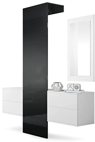 Vladon Garderobe Wandgarderobe Carlton Set 3, Made in Germany, Korpus in Weiß matt/Paneel in Schwarz Hochglanz