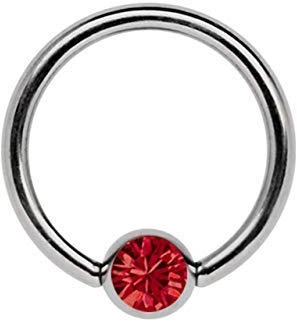 Titan Lippenbändchen Piercing Ring in 1,2 mm mit flachem Stein (Klemmplatte)