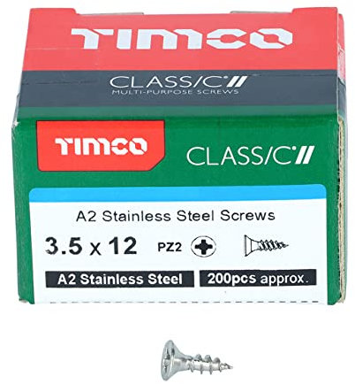 TIMCO Classic Multi-Purpose Screws - 3.5 x 12 - A2 Stainless Steel - Box of 200