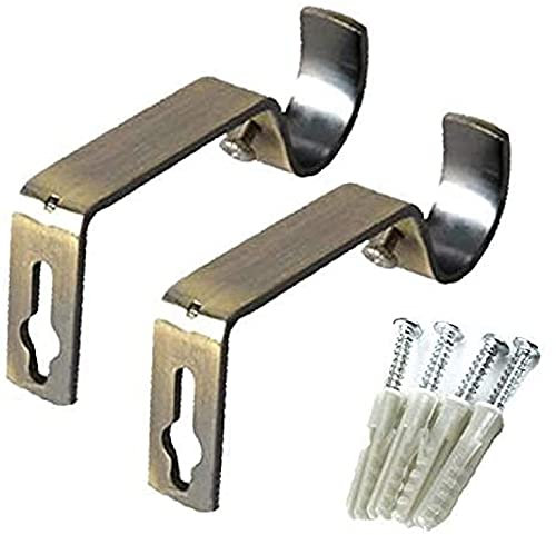Merriway BH03239 (2 Pcs) Curtain Drapery Rod Rail Pole Wall Support Bracket with Antique Brass Finish for up to 28mm (1.1/8 inch) Diameter - Pack of 2 Pieces