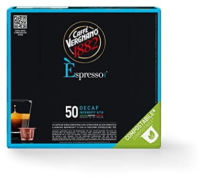 Caffè Vergnano 1882 Èspresso Capsule Caffè Compatibili Nespresso Compostabili, Decaffeinato - Pack da 50 capsule