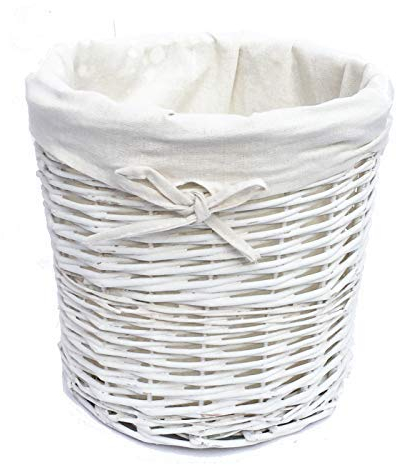 topfurnishing Shabby Chic White Round Waste Paper Basket Bin With Removable Cotton Lining (White Bin without Lid)