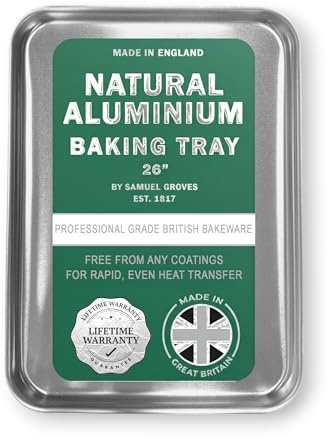 Samuel Groves 26 Professional Aluminium Baking Tray - Made in England - 65 x 45 x 2.5CM - Non-Toxic Natural Uncoated Aluminium Oven Tray, Warp-Resistant, Baking Sheet (Baking Tray, 26)