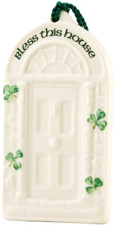 Belleek Classic House Blessing Ornament, Made in Ireland Hand Painted Porcelain Hanging Home Decor, 4-Inch H x 2.2-Inch W Gift
