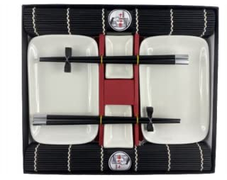 Japan Style, set di stoviglie da tavola per sushi, per 2 persone, 1 set, colore: nero e bianco