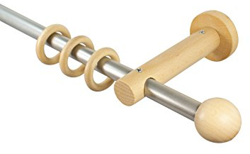 iso-design Gardinenstangen 16 mm aus Metall und Holz Alu/Buche Endstück Kugel, 200 cm