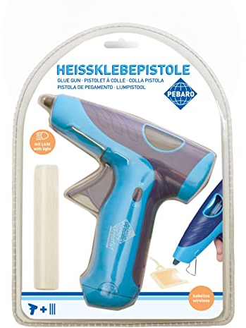 Pebaro 269ok Kabellose Heißklebepistole mit Klebesticks zum kleben auf Holz, Papier und Stoff, Kunststoff, Blau, 26 x 18,5 x 5 cm