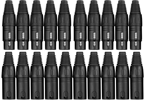 Pronomic Steckerset XLR-Male 10-Stück, XLR-Female 10-Stück (zur Kabelkonfektionierung, Montage, Hochwertige Spannzangen-Zugentlastung, stabiles Druckguss-Gehäuse) schwarz