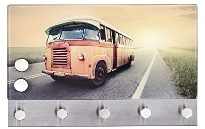 WENKO Magnetische Garderobe Bus - 5 Haken, Gehärtetes Glas, 30 x 19 cm, Mehrfarbig