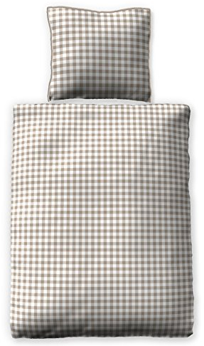 jilda-tex Satinbettwäsche 135x200 cm 100% Baumwolle Design Quadrum Beige Verschiedene Größen (155x220 cm)