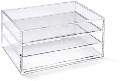 OSCO Medium Clear Acrylic 3 Drawer Chest | A5 | Pin storage | Jewellery | Paperclips | Crayons | Pens | Pencils | Small Stationery | H11 x W23 x D17 cm |
