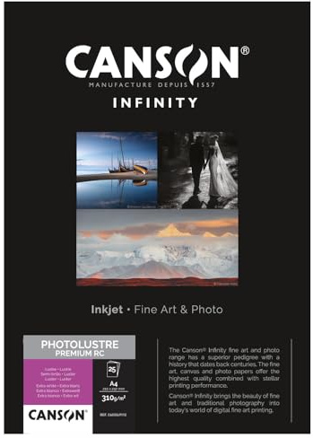 CANSON Infinity Photo Lustre Premium RC 310gsm A4 Photo Paper, 25 Extra White Sheets, Ideal for Professional Photographers