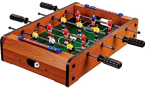 GAMES PLANET Mini-Tisch-Kicker Tischfussball „Dundee“, helles Holzdekor, Maße: 51x31x8 cm, Gewicht: 2,6 kg, 4 Spielstangen, inkl. 2 Bälle