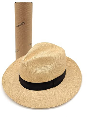 Equal Earth New Genuine Panama Hat Rolling Folding Quality with Travel Tube - Natural (61cm)