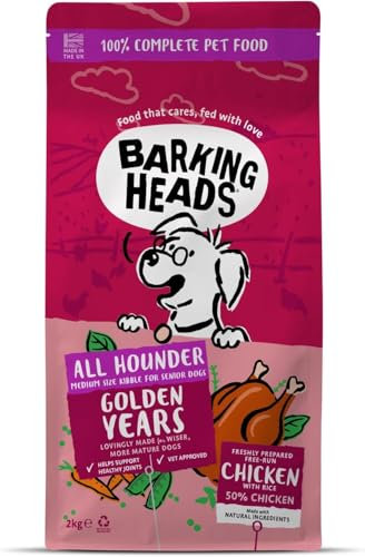 Barking Heads Complete Dry Dog Food 2kg - Senior All Hounder Golden Years Chicken - Natural Senior Recipe with Joint Support - Vet Approved