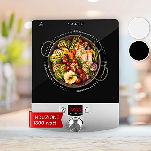 Klarstein Piastra Induzione a 1 Fuoco, Piano Cottura Induzione 18W, Piano Cottura Induzione a 1 Fuoco Portatile con Controllo Touch, Fornello a Induzione, Piastra ad Induzione Professionale 1 Fuoco