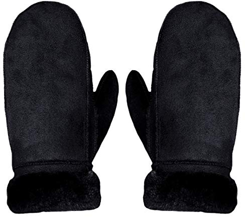 Aisi Women Winter Suede Thermal Mittens Fleece Lined Warm Gloves with Turn Back Cuff