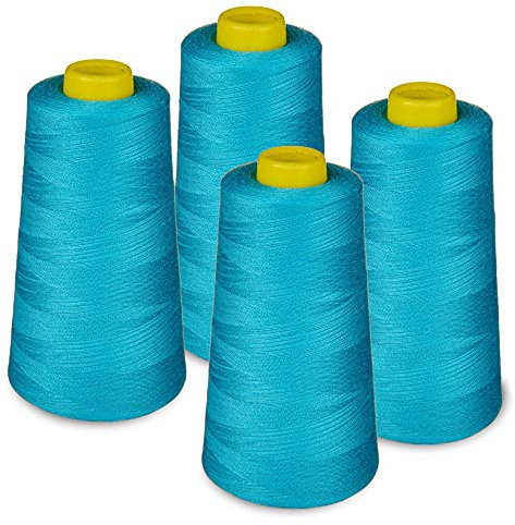 Lialina 4 Konen Overlockgarn - 260 Türkis, OEKO-TEX, Garnstärke 40S/2 (120), Länge je 2700m, 100% Polyester - Nähgarn Set für Overlock Nähmaschinen