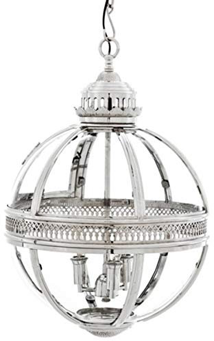 Casa Padrino Barock Hängeleuchte vernickelt Kugel Silber Durchmesser 43 cm, Höhe 63 cm - Barock Schloss Lampe Leuchte Laterne