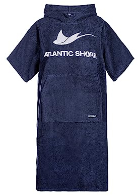 ATLANTIC SHORE | Surf Poncho | Badeponcho mit Kapuze aus 100% Baumwolle | Unisex | Basic für Erwachsene in Navy Blue | Middle (140-174 cm)
